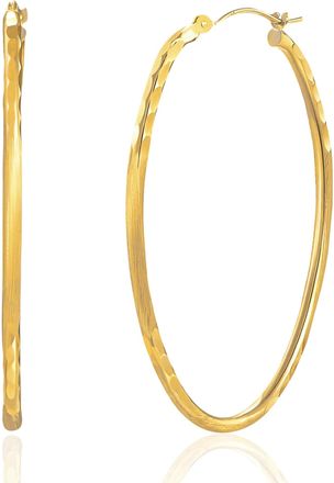 MAX + STONE 14k Yellow Gold Sectioned Diamond Cut Oval Hoop Earrings 32MM to 45MM