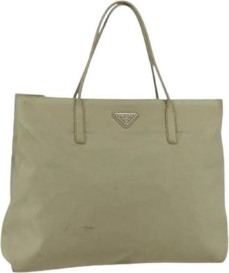 Prada Pre-owned Tote Bags, female, Beige, Size: ONE SIZE Pre-owned Nylon Tote