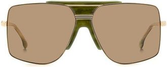 Victoria Beckham 62mm Square Aviator Sunglasses in Green Marble Gold/Brown at Nordstrom