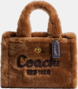 Coach Womens Cargo Tote Bag 20 In Shearling - Brown Leather - One Size