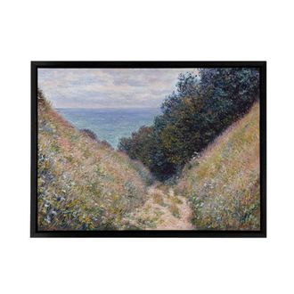 Artery8 Claude Monet Road At La Cavee Pourville Framed Canvas Wall Art Print | Size: W24 x H32