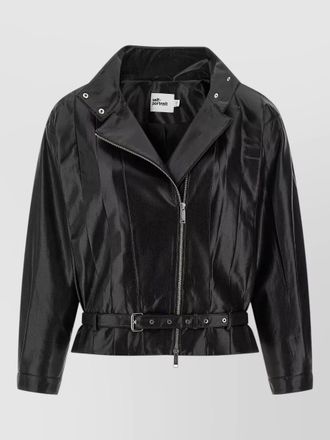 Self Portrait biker jacket high collar belted waist