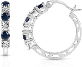 MAX + STONE 925 Sterling Silver Real Diamond and Gemstone Hoop Earrings