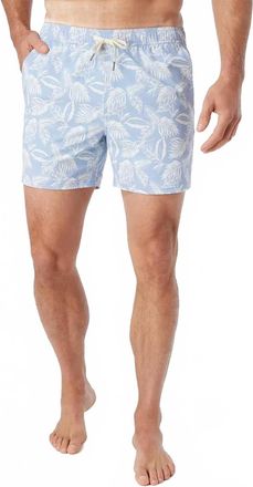 Fair Harbor Bungalow Swim Trunks In Sky Blue Leaves