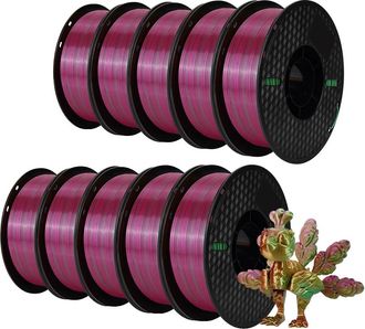 OEM Filamento Para Impresora 3d, Pla Sedoso De 10 Kg, Alto Rendimiento, Color Oro, Verde Y Rojo Rosado