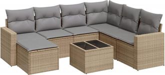 vidaXL Juego De Sof&aacute;s De Jard&iacute;n Con Cojines Beige 8 Pzas Rat&aacute;n Pe Vidaxl
