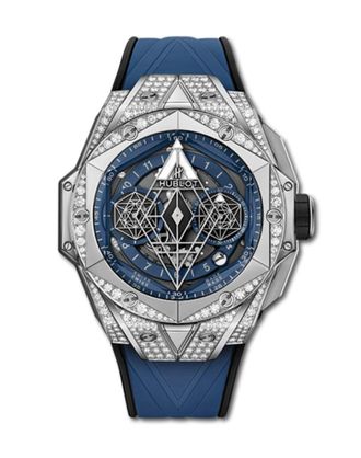 Hublot Sang Bleu II Titanium Blue Pave Chronograph Automatic Diamond Blue Dial Mens Watch 418.NX.5107.RX.1604.MXM20