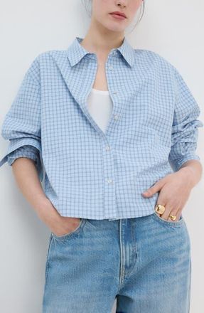 Mango Checked Shirt in Sky Blue at Nordstrom, Size 4