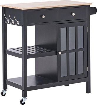 Beliani Carro De Cocina Con Ruedas Y Encimera Estilo Escandinavo Negro Marr&oacute;n Claro Genoa