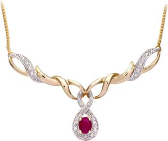 Jewelco London 9ct Gold Diamond Oval 0.48ct Ruby Infinity Lavalier Necklace 18 - PNEAXL01240YRU