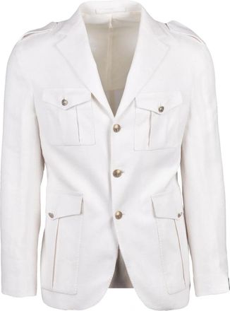 Eleventy White Linen Alpaca Silk Military Jacket