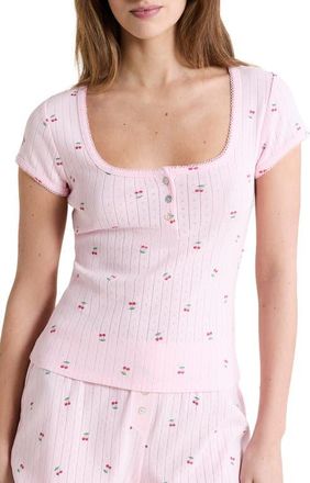 Etam Katell Pointelle Cotton Pajama Top in Rose at Nordstrom, Size X-Small