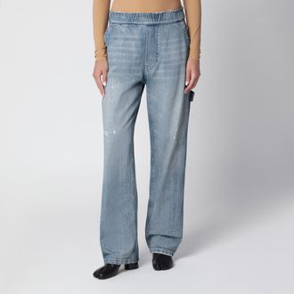 Maison Margiela Jeans a gamba larga con cintura sfrangiata blu