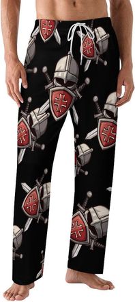 Generic Templar Helmet Crosss And Sword Medieval Crusader Mens Pajama Pant Sleepwear Lounge Pj Bottoms Nightwear for House L