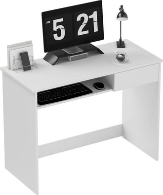 HOMCOM Compact Computer Table with Keyboard Tray and Drawer, White
