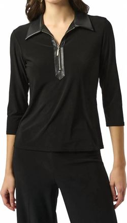 Joseph Ribkoff Zipped Collar Long Sleeve Boxy Top In Black