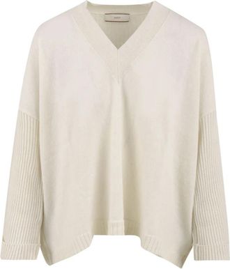 Akep V-hals Oversized Trui - Dames - V-hals truien - Beige - S - Wol - Truien & Vesten