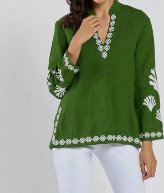 Jude Connally Elyce Embroidered Linen Top In Garden Green/white