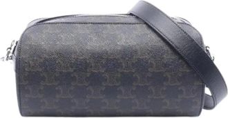 Celine Pre-owned Cross Body Bags, female, Brown, Size: ONE SIZE Pre-owned Triomphe Coated Canvas Leather Shoulder Bag