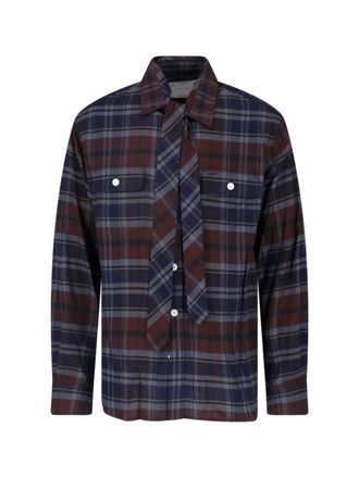 sacai Brown Plaid Long-Sleeve Shirt