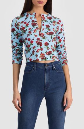 Alice & Olivia Carson Floral Print Cardigan in American Beauty Carolina Blue at Nordstrom, Size X-Small