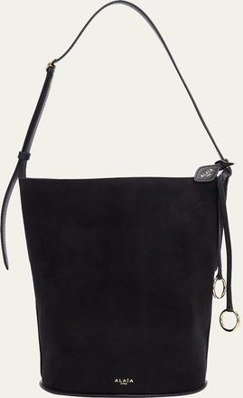 Alaia Small Smooth Suede & Leather Curved Bucket Bag