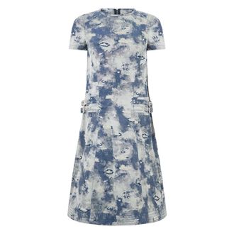 Moschino Fluid Dress Korte Mouwen Bloemendruk Blauw - Dames - Korte kleedjes - Veelkleurig - M - Katoen - Kleedjes