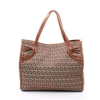 Fendi Beige Brown Canvas Leather Handbag Tote Bag (Pre-Owned)