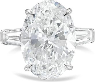 Diana M. Jewels 14kt white gold 2ct lab grown oval diamond ring with baguettes on the sides