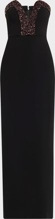 Halston Heritage Ila Bead-Trim Plunging Column Gown