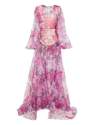 Miau by Clara Rotescu ruffled floral maxi dress - women - Polyamide/Silk/Polyamide/Silk - 40 - Pink