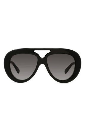 Loewe Curvy 55mm Gradient Pilot Sunglasses in Shiny Black /Gradient Smoke at Nordstrom