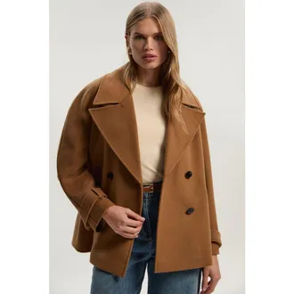 Karen Millen Brushed Wool Double Breasted Short Coat in Camel at Nordstrom, Size 10