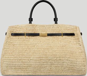 DeMellier The Hudson in Natural Raffia & Black Smooth Leather Tote & Work bag