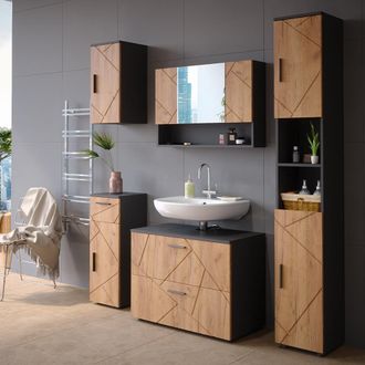 Vicco Conjunto De Muebles De Ba&ntilde;o Irma, Oro Power Roble/antracita, 5 Piezas