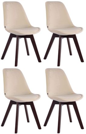Clp Clp - Set De 4 Sillas De Comedor Borneo Tapizadas En Terciopelo Crema Nogal