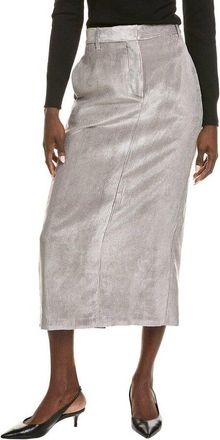 Brunello Cucinelli Womens Aluminum Ribbed Midi Skirt, Size 42