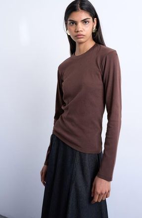Topshop Everyday Long Sleeve Cotton T-Shirt in Brown at Nordstrom, Size X-Small
