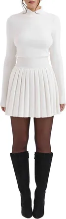 House of CB Willow Mock Neck Long Sleeve Mini Sweater Dress in White at Nordstrom, Size X-Large