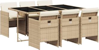 vidaXL Set Comedor De Jard&iacute;n 7 Pzas Con Cojines Rat&aacute;n Sint&eacute;tico Beige Vidaxl