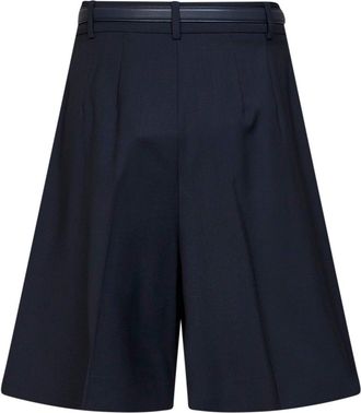 Max Mara Womens Belted Bermuda Shorts Mstadorno Blue Virgin Wool