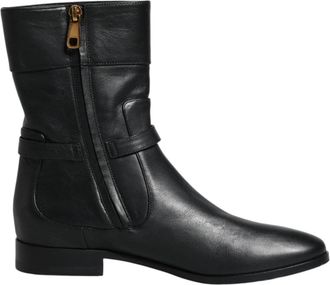 Dolce & Gabbana Leather Logo Mid Calf Boots - Dames - Enkellaarsjes - Zwart - 37 1/2 EU - Leer - Schoenen
