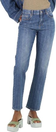 Stella McCartney Rhinestone-Embellished Straight Leg Denim Jeans, Waist Size 28