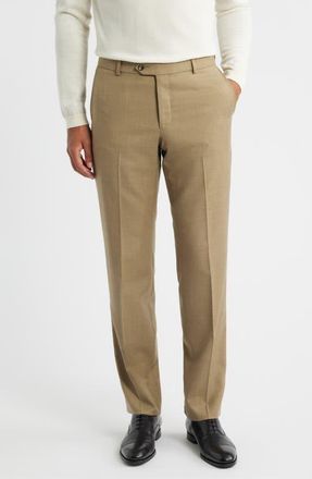 Berle Flat Front Tan Super 120s Wool Dress Pants in Dark Tan at Nordstrom, Size 37