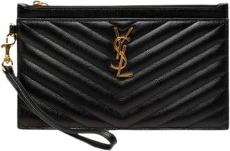 Saint Laurent Pre-owned Quilted Leather Clutch - Dames - Vintage Clutch - Zwart - ONE Size - Leer - Vintage