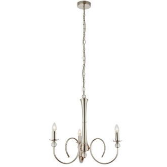 Loops Luxury Hanging Ceiling Pendant Light Bright Nickel & Crystal 3 Lamp Chandelier in Metallics