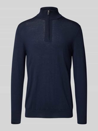 Profuomo Pullover aus Merinowolle mit Troyer-Kragen in Marine, Gr&ouml;&szlig;e XL