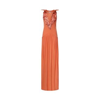 Genny LUX Dress Jersey Crepe Onde - female - Genny - Gowns - Orange - XS - Dresses