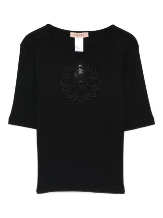 Twin-Set floral-appliqu&eacute; T-shirt - Black