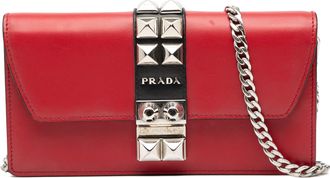 Prada Pre-owned Womens City Calfskin Studded Elektra Clutch With Chain - Poppy Leather - One Size